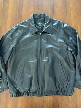 🖤 Vintage Men’s 1980s Colebrook Black 100% REAL Leather Bomber Jacket — XL